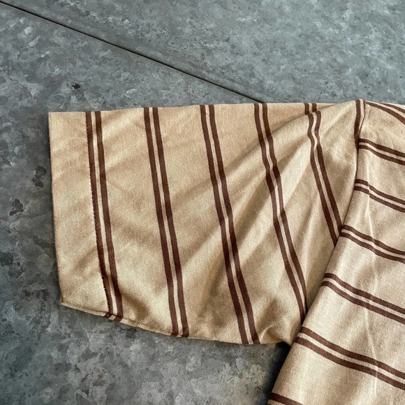 NWT Vintage Polo Shirt Mens Small Sparetime Single Stitch Retro Brown Tan Stripe - Picture 3 of 10